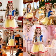 Jurebecia Princess Dress Royal Storybook up Puffed Sleeves & Tulle Skirt Birthday Party Costume Tulle Skirt 4-5 Years