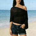 thumbnail image 4 of Helii Women's Mesh Poncho Cover Up, Hollow Out Knit Beach Poncho, Asymmetrical Sheer Cover Up, Lightweight Crochet Poncho for Swimsuit Vacation Beach Black,One Size, 4 of 7