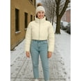 thumbnail image 3 of Womens Premium Midweight Crop Puffer Jacket Insulated Down Cream Winter Jacket-M, 3 of 9