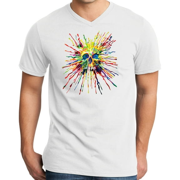 Mens SPLATTER SKULL Modern Slim Fit T-shirt, 4XL White