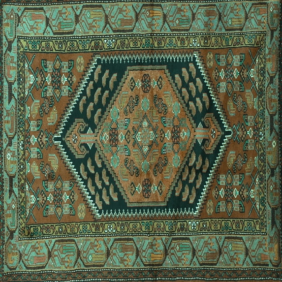 Ahgly Company Indoor Square Persian Turquoise Blue Traditional Area Rugs, 3' Square