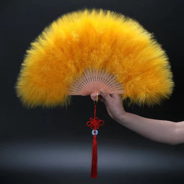 Abanico de plumas artesanal de terciopelo grueso estándar para cheongsam de hadas, pasarela para niños, actuación en el escenario, abanico de baile