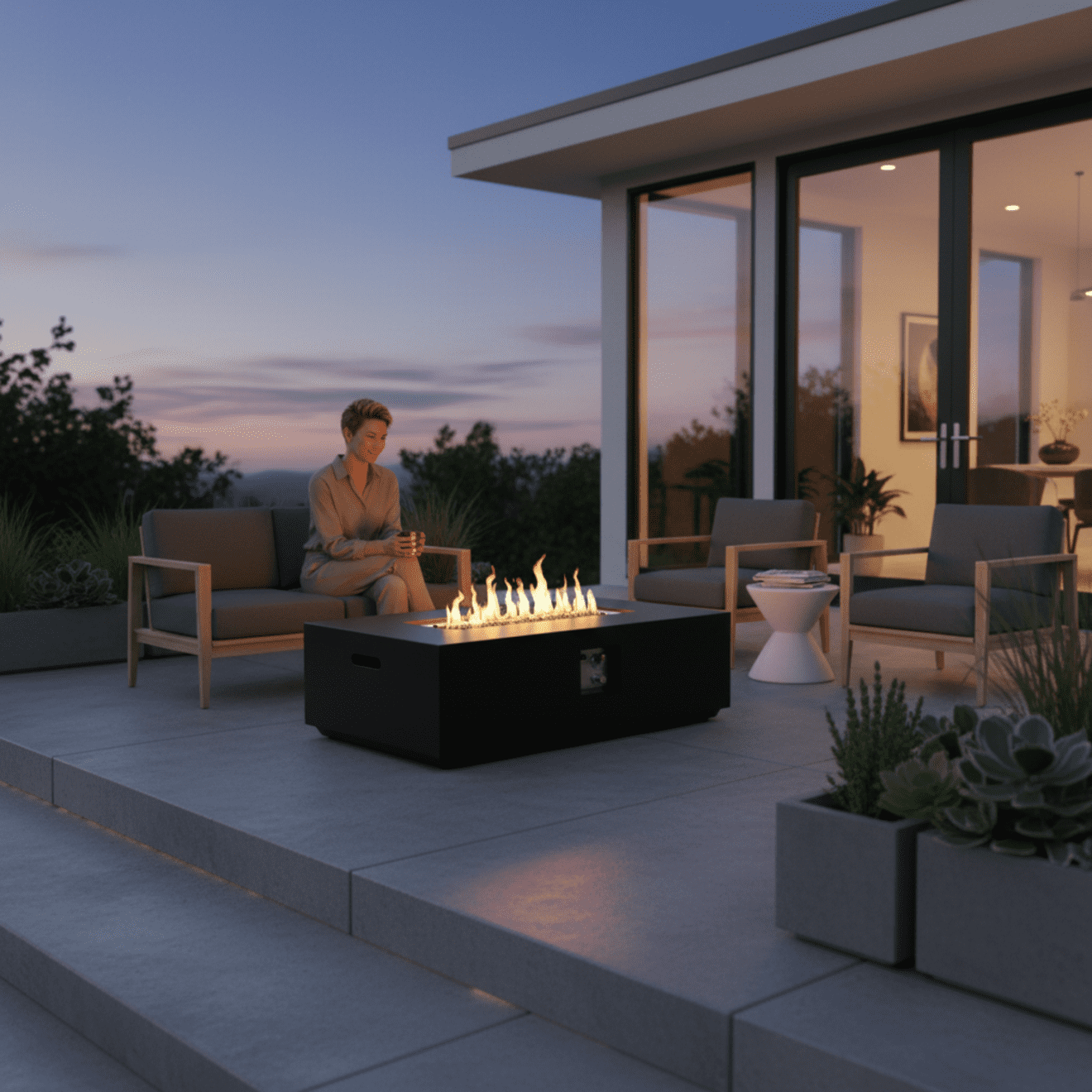 48" Propane Fire Pit Table, 50,000BTU Natural Gas Firepit Table with Lava Rock and Cover, Rectangule Concrete Fire Table with Adjustable Flame for Outside Patio, Charcoal