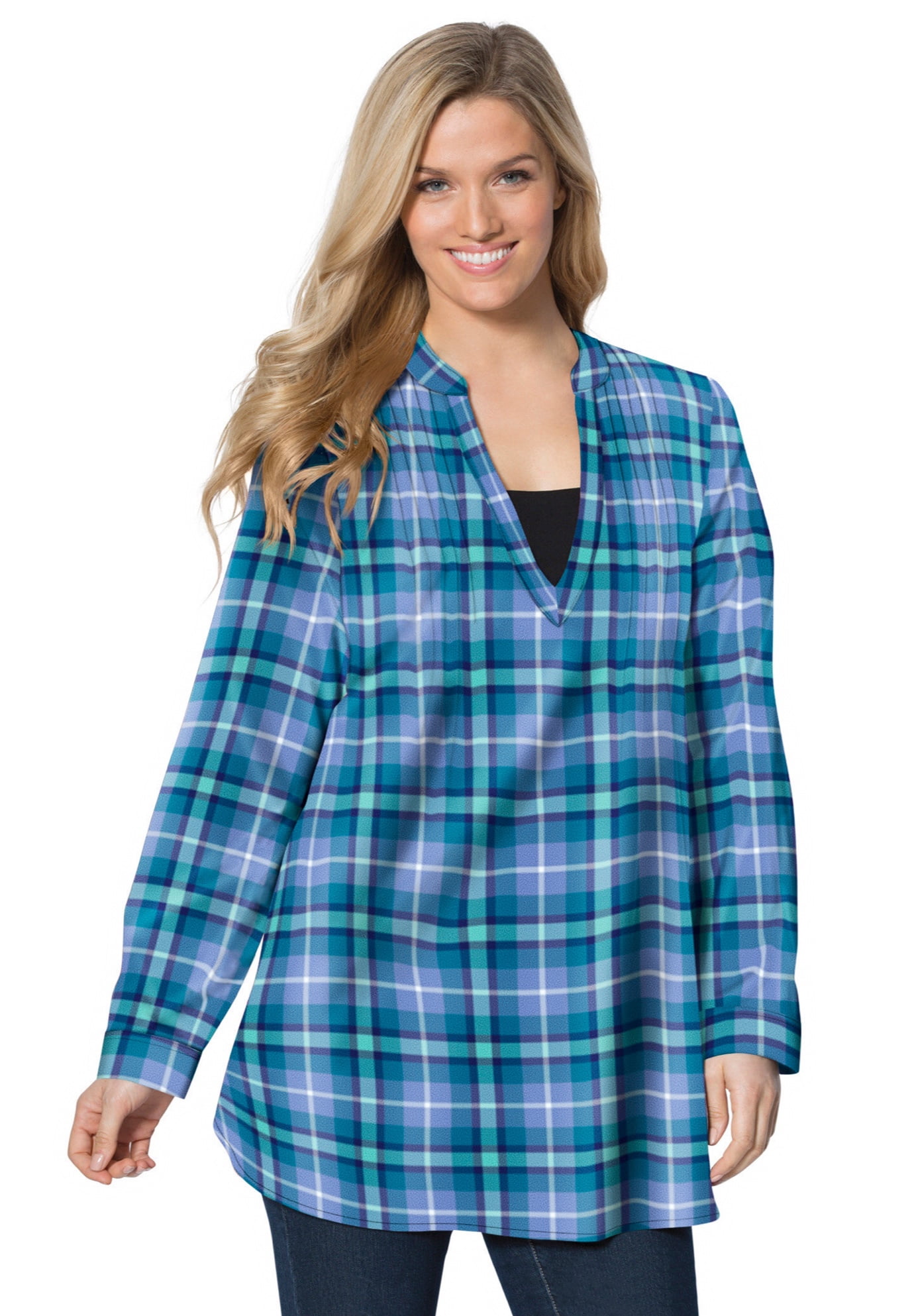 Plus Size Flannel Tunic With Layered Look - image 2