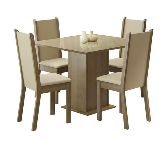 Comedor Mesa con Encimera de Vidrio y 4 Sillas Marrón/Beige Moscou Plus