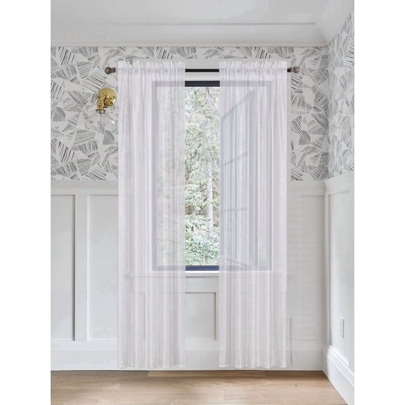 Gorgeous Home Linen 2 PC Solid Semi Sheer Faux Silk Rod Pocket Curtain Window Panel for any Room 55" Wide X 84"Long Each White Color