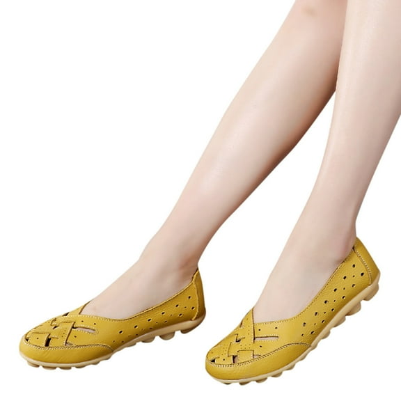 FRSASU Shoes Women's Shoes Lady Flats Sandals Leather Slipper Soft Shoes Yellow 42