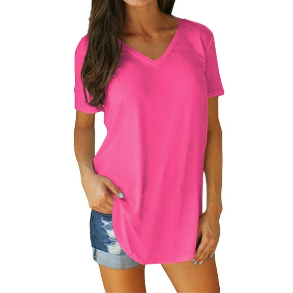 Womens Tshirt V Neck Short Sleeves Solid Color Outdoor Loose Causal Women's Tops A L