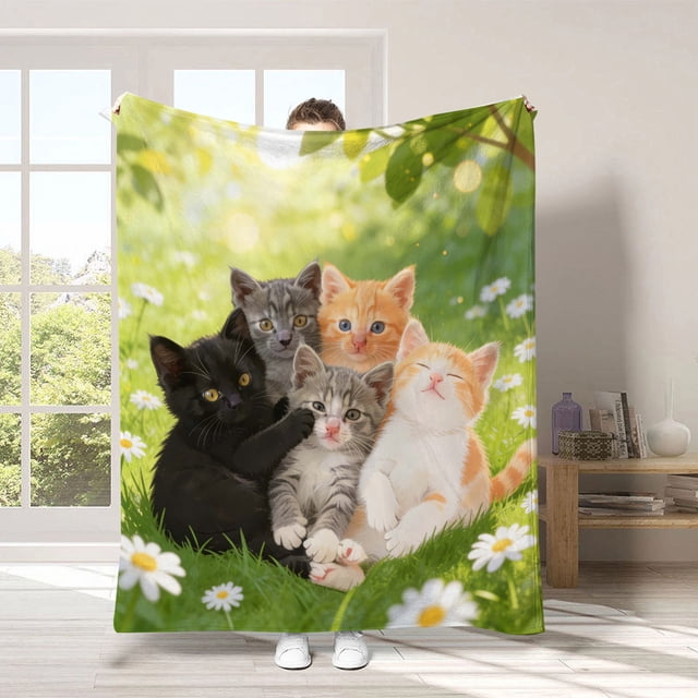 EGNMCR Couverture Jetée, Couverture Jetée pour Canapé Flannel Blanket avec Imprimé Numérique Tridimensionnel de Transfert Thermique d'Animal de Compagnie Adorable Couverture de Pause Déjeuner Flannel Blanket