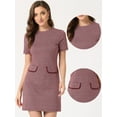 thumbnail image 2 of Vestido de tubo de oficina de negocios con patrón de manga corta y cuello redondo de pata de gallo vintage para mujer Rojo S, 2 of 5