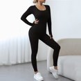 thumbnail image 4 of Lenpel Jumpsuits for Women Long Sleeve Square Neck Backless Ribbed Yoga Romper Seamless Workout Overalls, 4 of 4