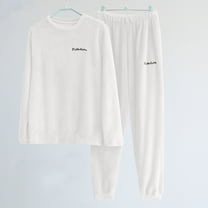 jsaierl Lounge Sets for Women 2 Piece Fleece Crewneck Long Sleeve Top and Pants Sets Warm Plush Loose Home Lounewear Outfit