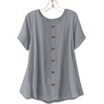 thumbnail image 6 of Women's Cotton Linen Top, Short Sleeve Round Neck Button Down Long Length Cardigan, Cute & Casual Summer Shirt for Layering, Beach Cover Up, and Vacation Wear-Gray, 6 of 6
