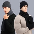 thumbnail image 3 of Eoperou 3 Pcs/Set Winetr Hat Scarf Gloves Set Unsiex Striped Solid Color Thick Warm Elastic Anti-slip Neck Head Hands Protection Cozy Windproof Outdoor Cycling Cap Neck Warmer Gloves Set, 3 of 8