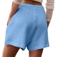 thumbnail image 6 of SGMVNU Women's Drawstring Shorts Elatic High Waist Loose Fit Casual Wide Leg Shorts Lightweight Summer Beach Linen Shorts with Pockets, Size XS, Light Blue, 6 of 6
