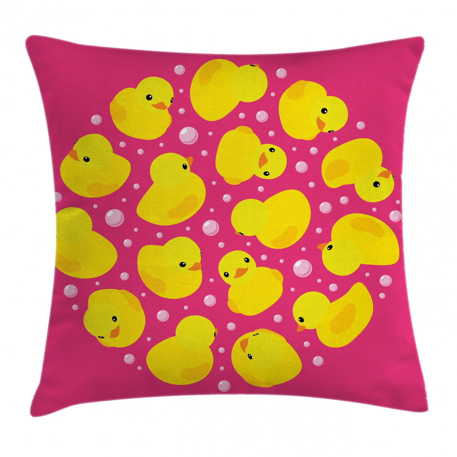 Rubber Duck Throw Pillow Cushion Cover, Fun Baby Duckies Circle Artsy