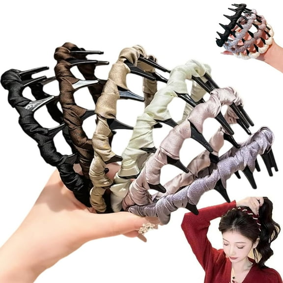 Basicallyt Retro High Skull Pearl Headband, Vintage High Cranium Artificial Pearl Hairband, 2025 New Anti-Slip Reversible Head Band with Teeth Women's Fashion Hair Accessories (6pcs-Silk, one size)