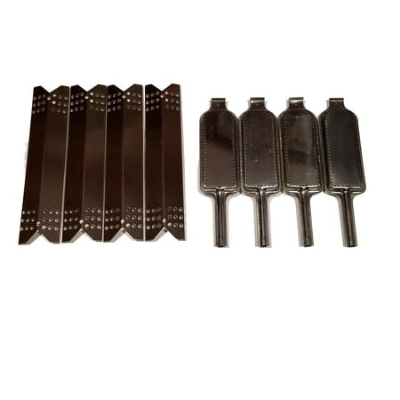 Grill Master Parts (Set of 4 stainless steel heat plates and 4 burners for Master Forge 1010037 1010048 Nexgrill Nexgrill 720-0837C 720-0837E gas)