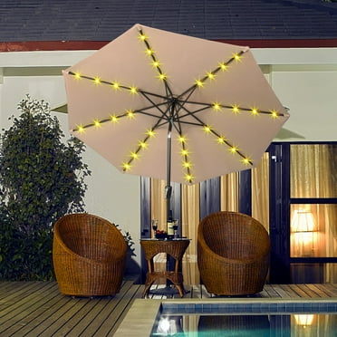 9FT Patio Umbrellas Outdoor Table Market Led Light with Push Button Tilt / Crank