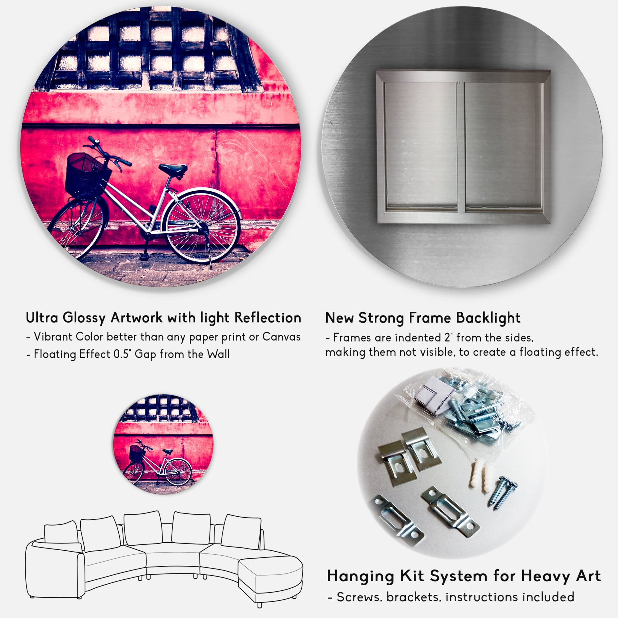 Designart 'Bicycle By Oriental Zozoji Temple Tokyo' Vintage Circle Metal Wall Art 23x23 - Disc of 23