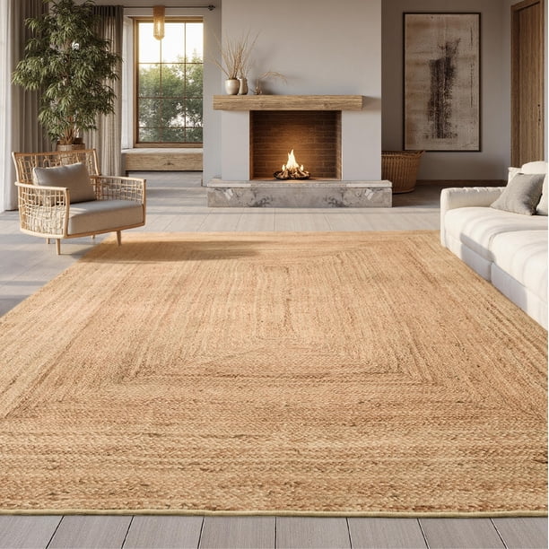 Alfombra de cama estampada con aspecto de yute de 3 x 5 pies para sala de estar, lavable