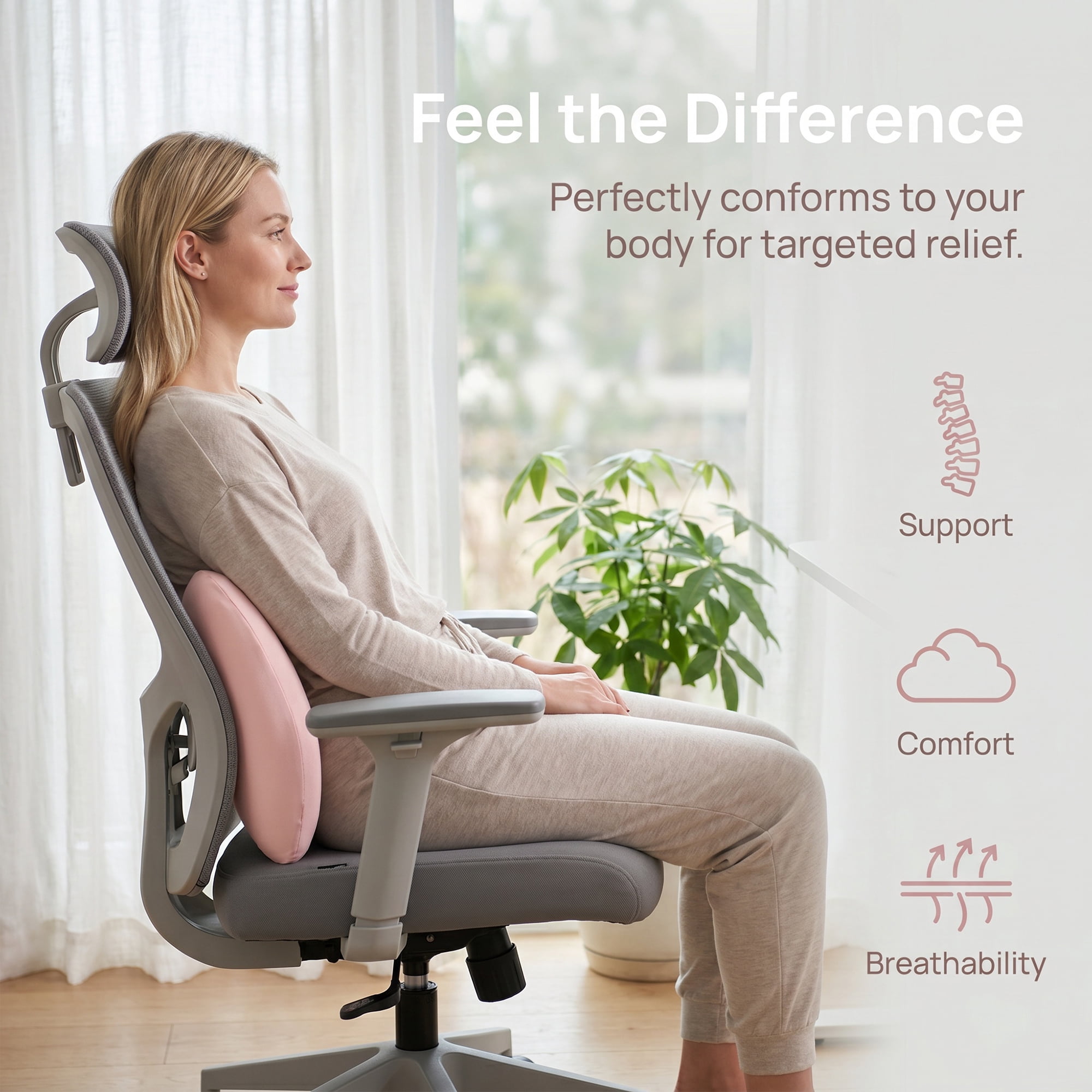 Unique Bargains Lumbar Support Pillow Memory Foam Back Support Pink 16.5" x 3.9" x 12.2"
