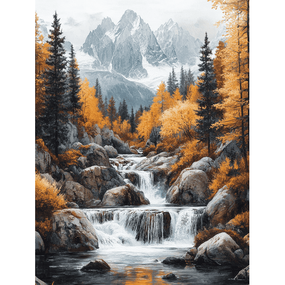 Autumn Waterfall Mountain Landscape Canvas Print/Wall Art，Perfect for Living Room，Office， and Hotel Decoration.
