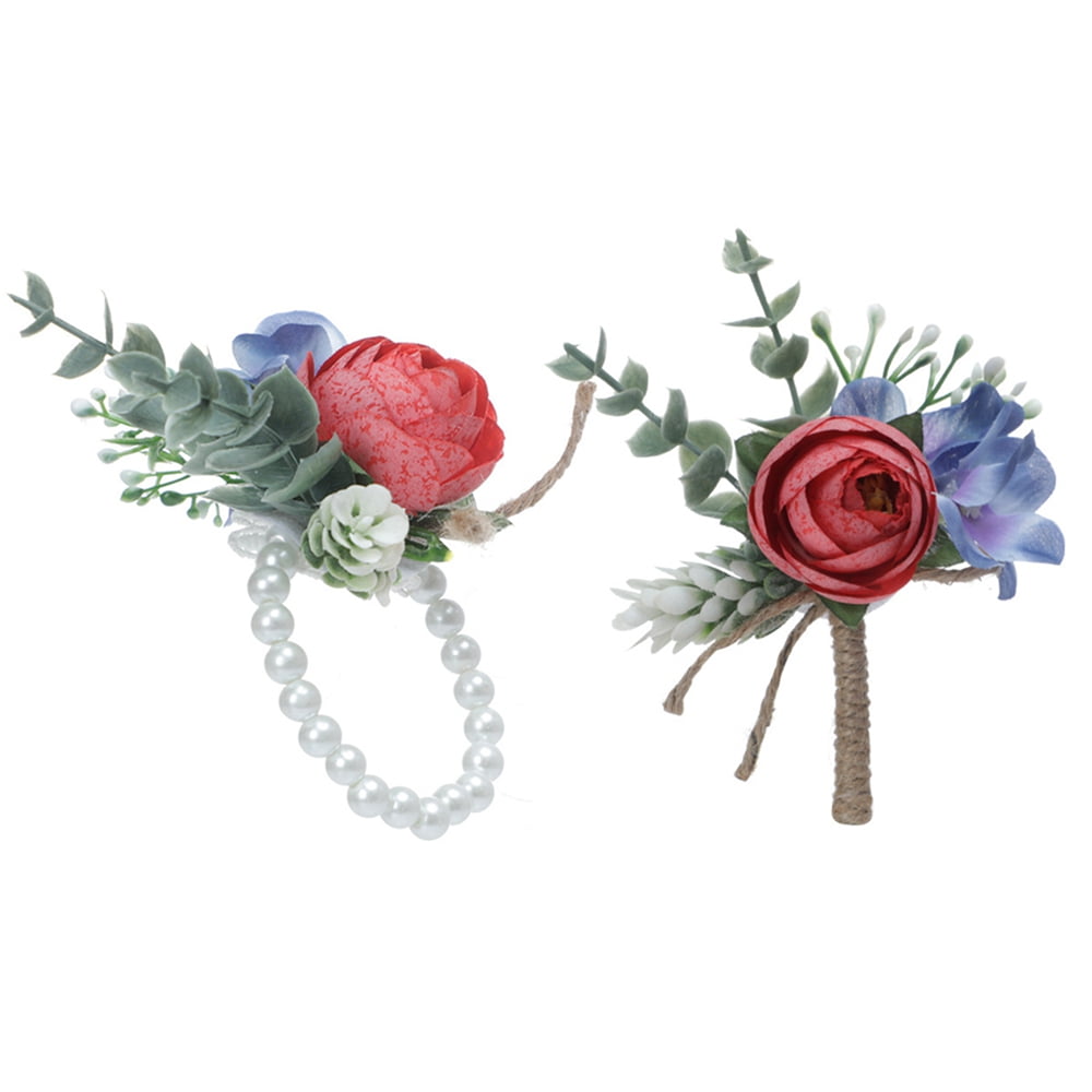 Wrist Corsage Flower Set 2 Pack Handmade Groom Corsage And Bridal Wrist
