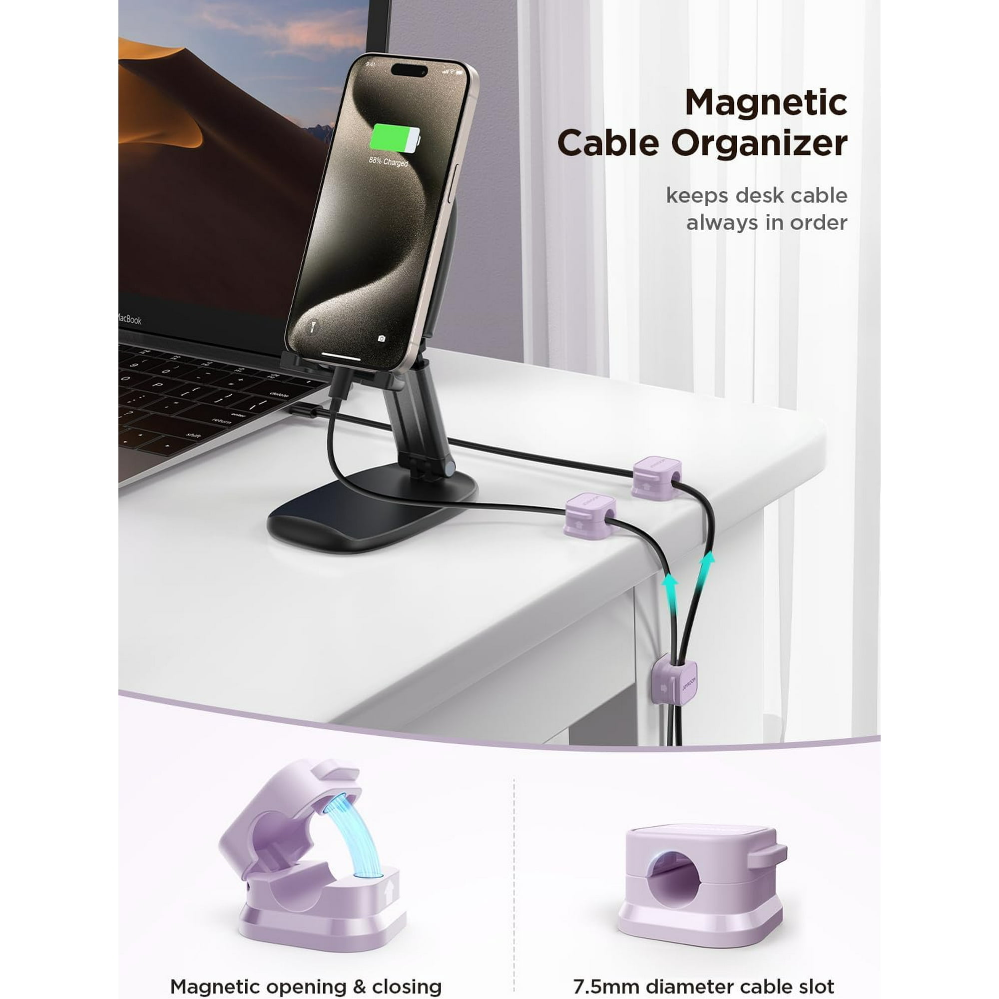 URAQT Clips Câble Organisateur Bureau, 6 Pcs D'organisateurs De Câbles Magnétiques, Range Câbles Silicone Fixe Pour Câbles De Chargeur/Souris/Écouteur/Ustensiles De Cuisine (Blanc