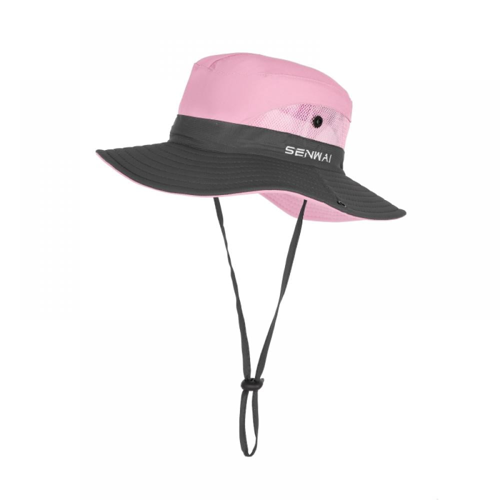 Infant Toddler Bucket Sun Hat Caps 100% Cotton Canvas Wide Brim Denim Pink 