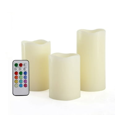 Unilution CAC70RW31456M Round Melted Edge Remote Controlled Changing Flameless Wax Pillar Candles, Multicolor - Set of 3