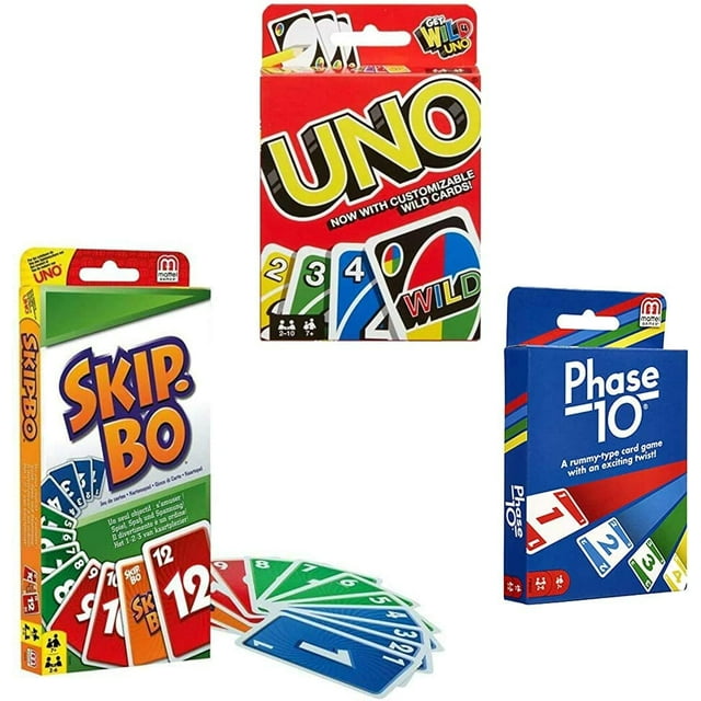 Set de juegos de cartas Mattel (Skip Bo, Uno y Phase 10)