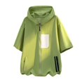 thumbnail image 4 of Puliio Men's Patch Pocket Zip Up Hoodie Oversized Short Sleeve Hooded Jackets Daily Casual Sweatshirts, 4 of 5