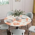 thumbnail image 5 of Orange Starfish Round Tablecloth for 36-44 Inch Tables,Fitted Table Cover with Elastic Edge,Rustic Ocean Coastal Shells Conch Coral Waterproof Outdoor Table Cloth Protector for Patio Garden Dinner, 5 of 9
