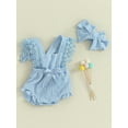 thumbnail image 4 of vera natura Baby Girls Summer Lace Romper Sleeveless Ruffle Trim Bow Decorated Romper with Headband, 4 of 10