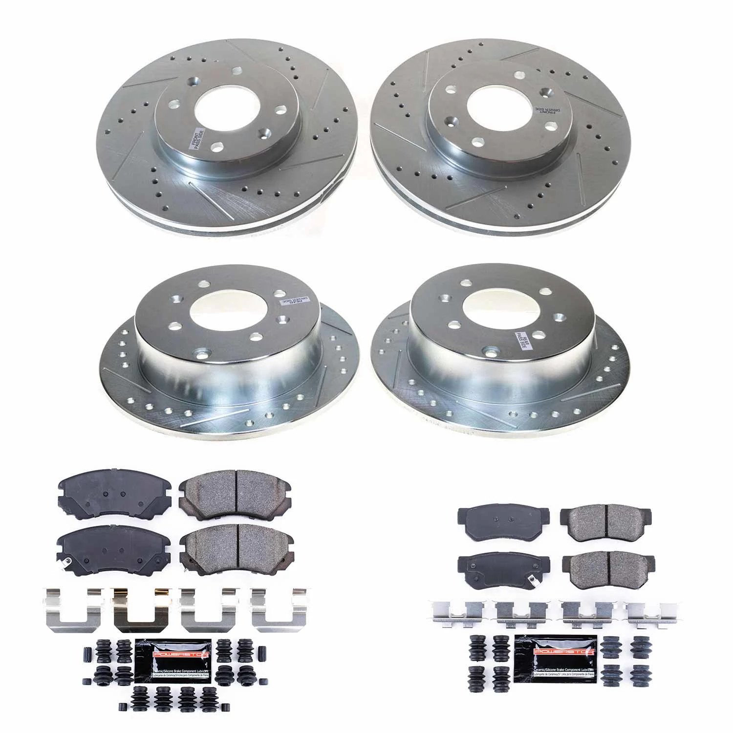 PowerStop Front and Rear Z23 Evolution Sport Carbon-Fiber Ceramic Brake Pad and Drilled & Slotted Rotor Kit Fits: HYUNDAI KIA Select Models K4445