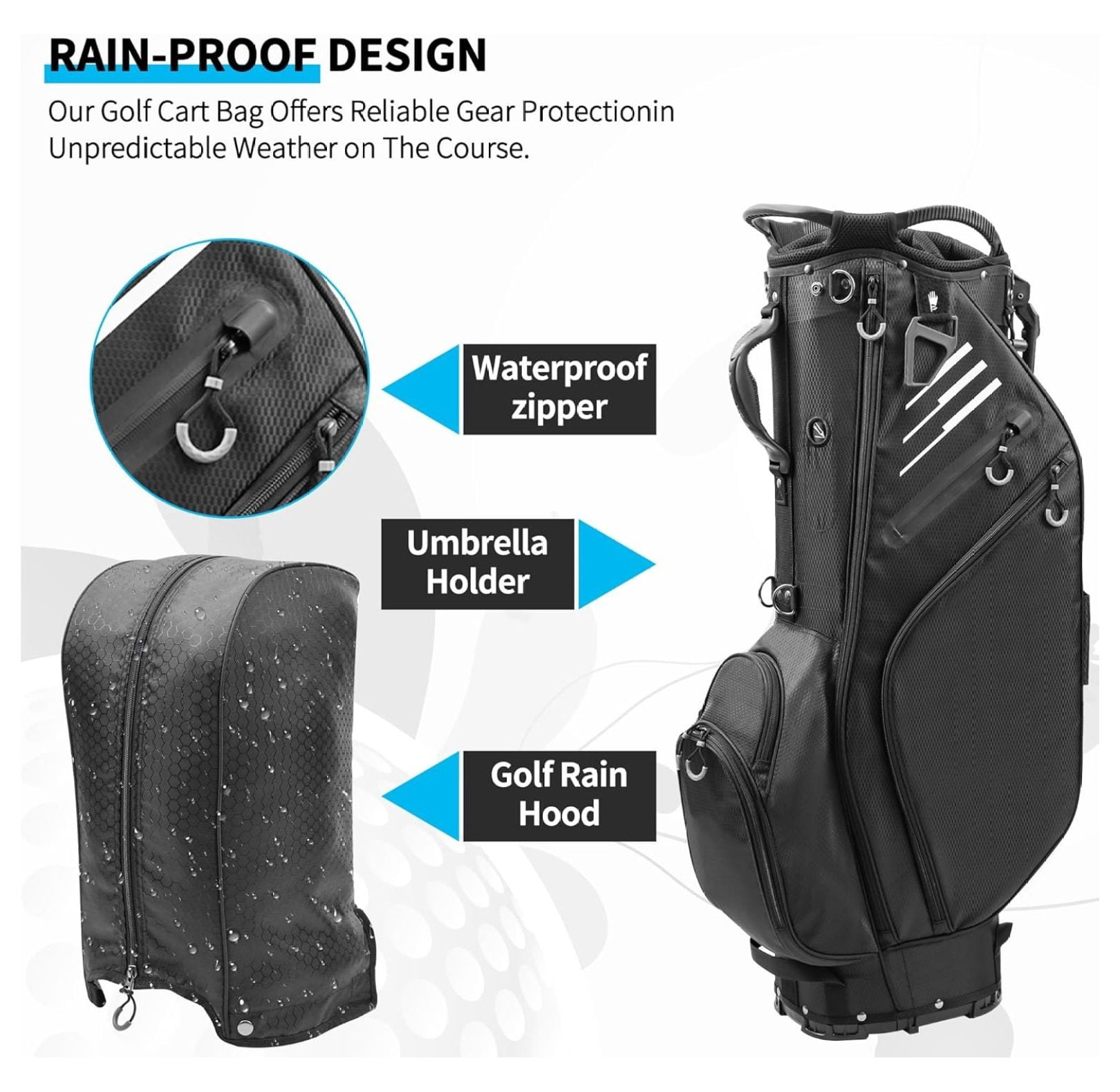 Golf Stand Bag 14 Way Full-Length Dividers with Stand, Lightweight Waterproof Golf Bag, 8 Pockets, Cooler Pouch,Golf Club Bag for Men, Dual Strap, Rain Hood, Black