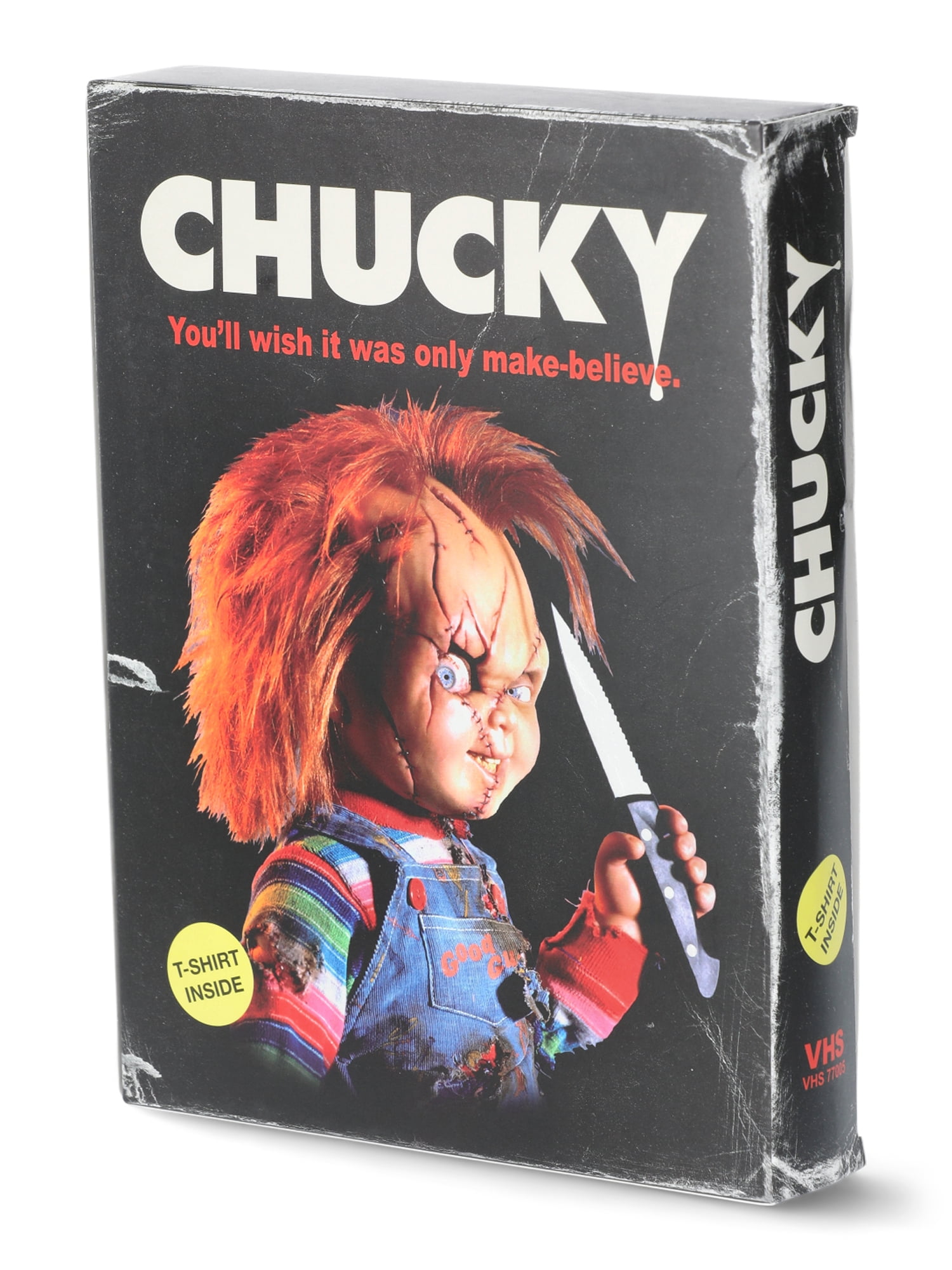 Child’s Play Chucky, Men's Wanna Play Graphic Tee with VHS Box Package, Sizes S-3XL