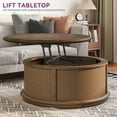 thumbnail image 5 of Dextrus Multifunctional Breeze Round Coffee Table, Rattan Lift-Top Coffee Table, Gray Wood Color, 5 of 5