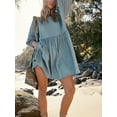 thumbnail image 3 of Cenuakty Women Loose Dress Solid Color 3/4 Sleeve Backless Party Mini Dress for Beach Cocktail Club Streetwear, 3 of 5