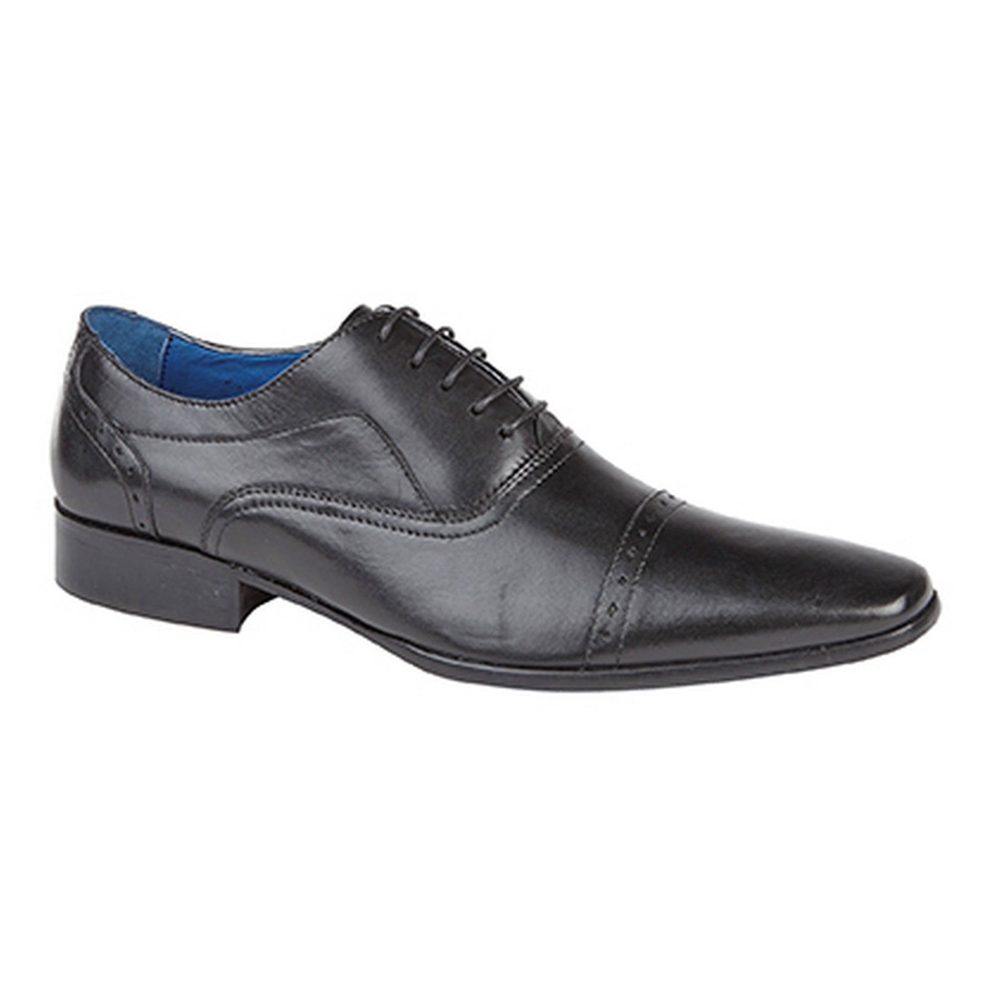 Roamers Classic Men's 5 Eye Punched Cap Oxfords Black Leather Formal Shoes 