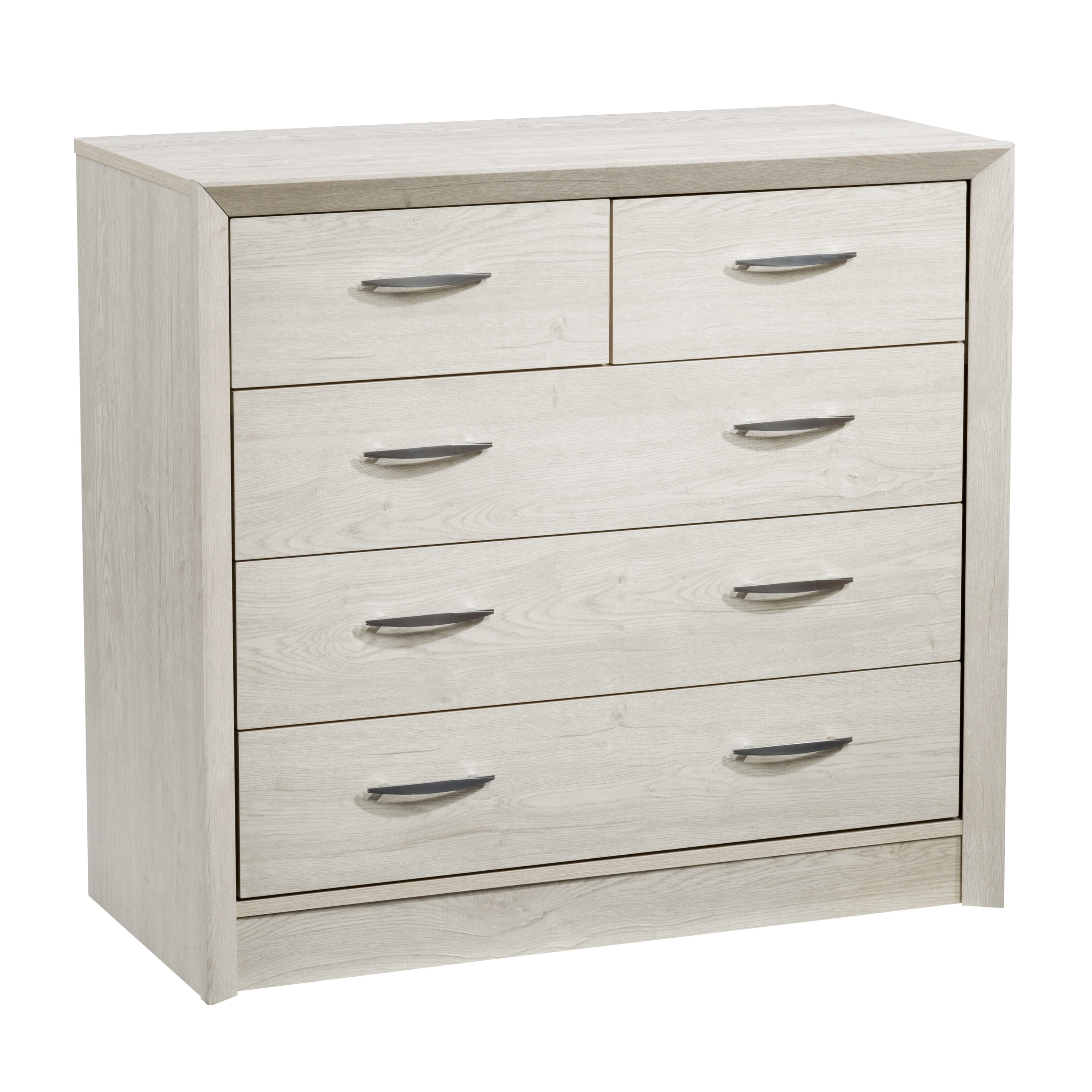 CorLiving Newport Mid Century Modern Engineered Wood 5 Drawer Adult Combo Dresser, White Washed
