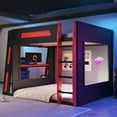 thumbnail image 4 of Harper & Bright Designs Queen Size Gaming Loft Bed with Desk & LED Lights, Queen Wood Loft Bed Frame with Two Storage Shelves, Black+Red, 4 of 15