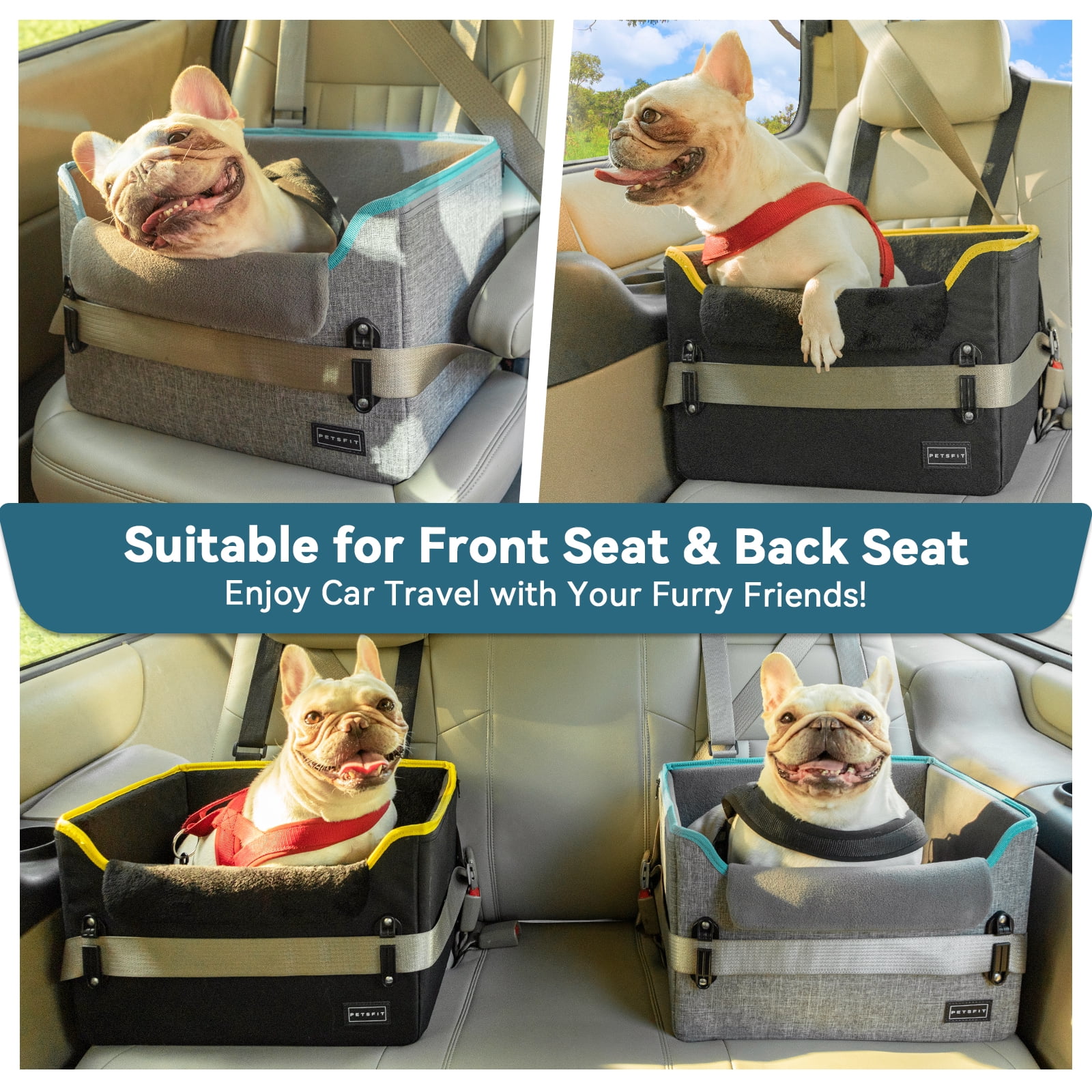 PETSFIT Pet Booster Car Seat for Small Dogs, Puppy Stable Car Seat for Car with Clip-On Leash,Up to 25lbs，Black