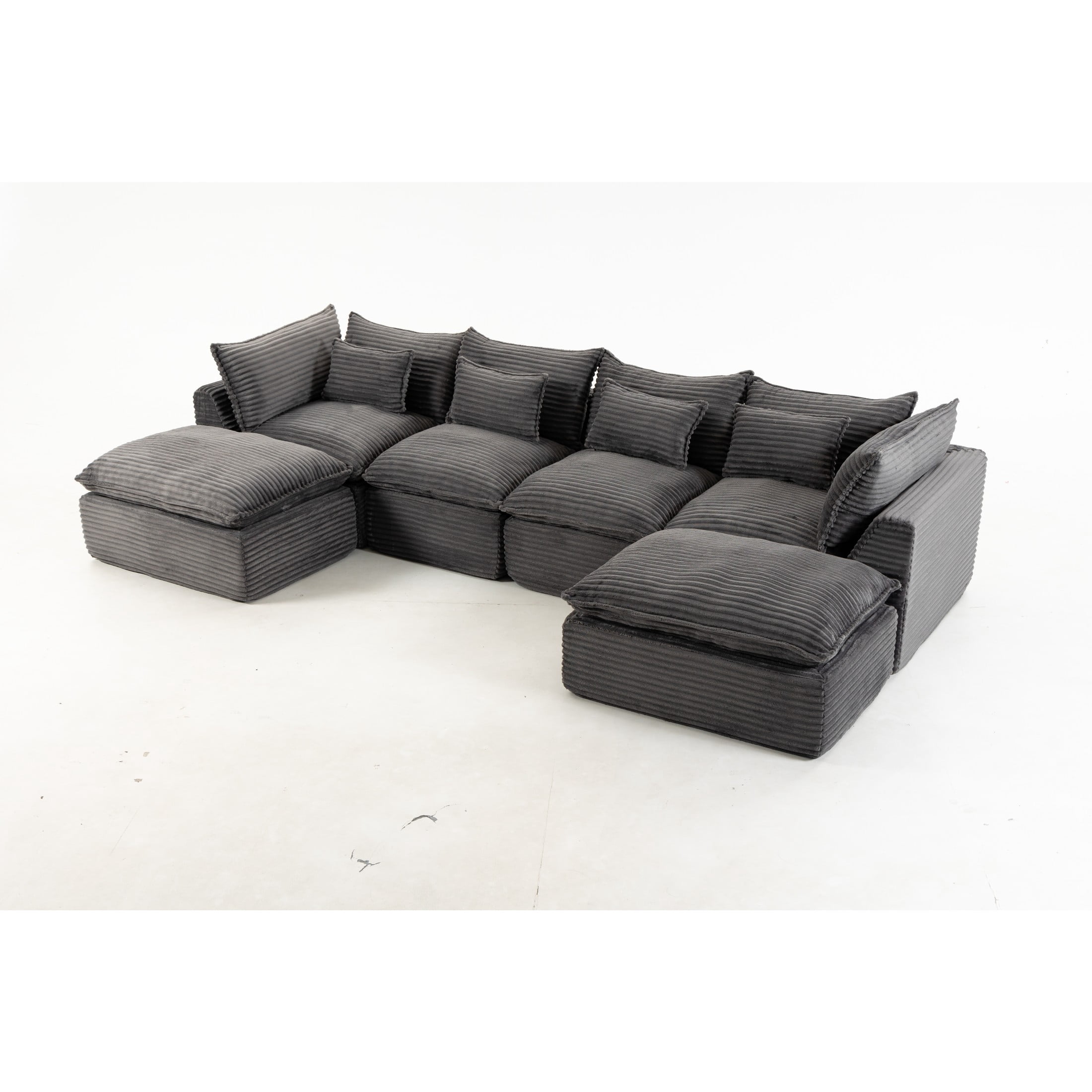 GDF Studio Lunas 129.8" Oversized Modular Corduroy Cloud Sectional Sofa, 4-Seat Comfy Couches with 2 Ottomans, Grey