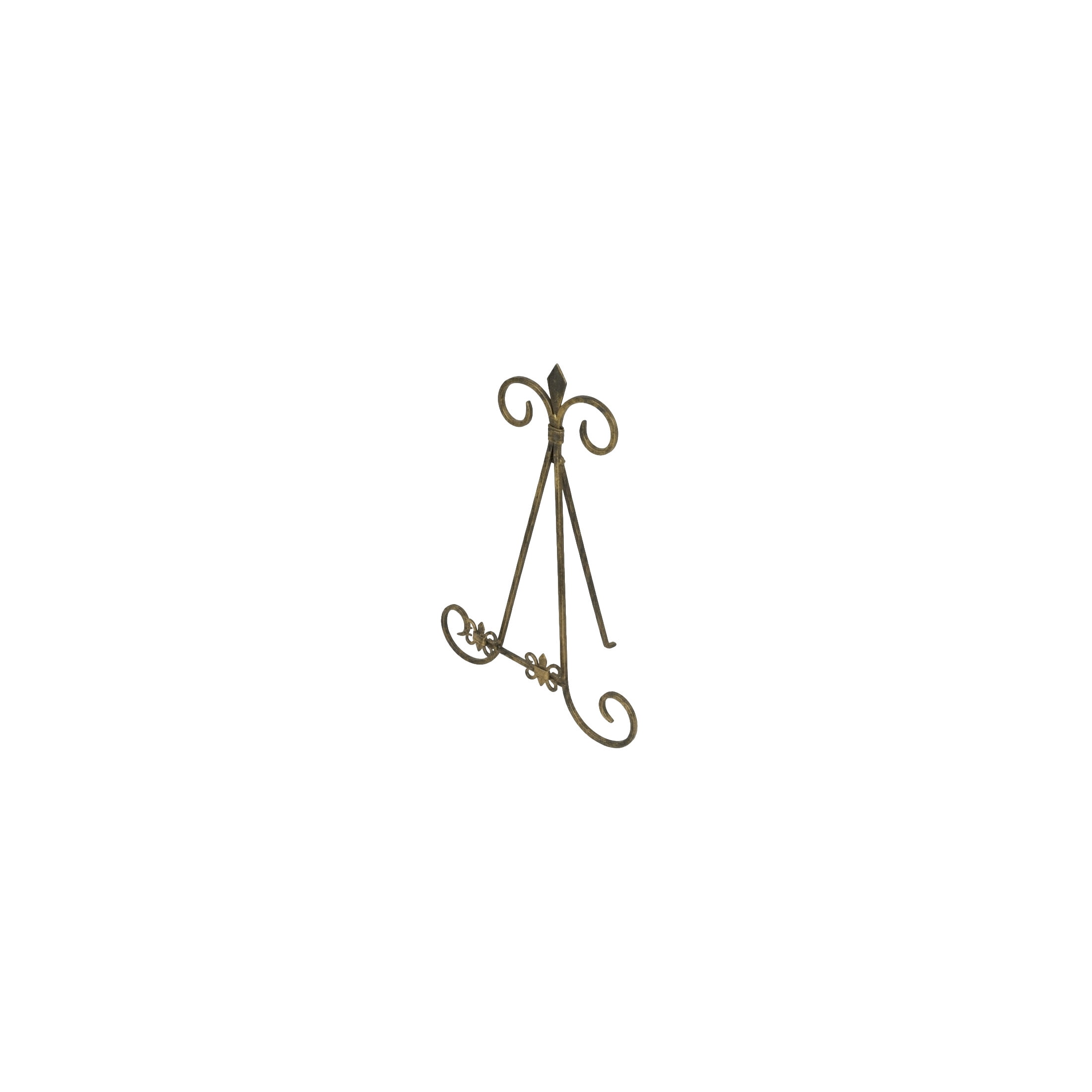 DecMode 11" x 14" Brass Metal Tabletop Arched Fleur De Lis Easel with Scroll Details, 1-Piece
