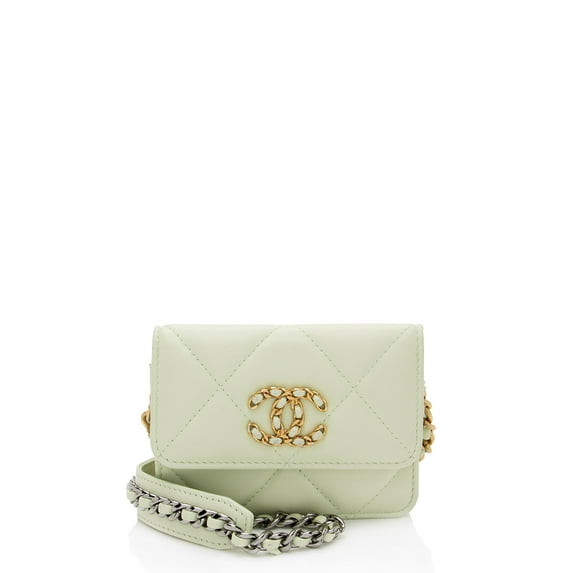 Pre-Owned Chanel Lambskin 19 Flap Coin Purse on Chain
