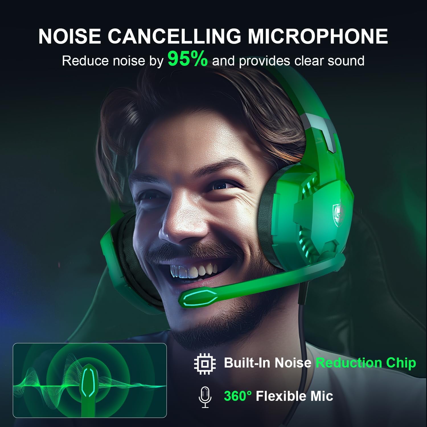Gaming Headset for PS4/PS5/Xbox One/PC, Noise-Cancelling Over-Ear Headphones with RGB LED Lights & Stereo Surround Sound