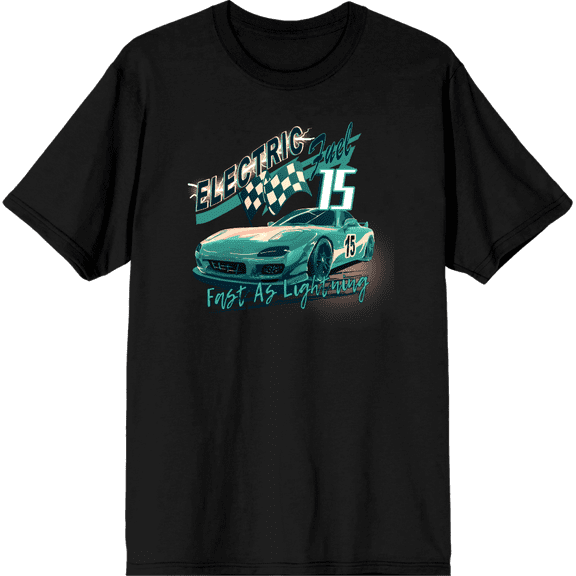 Car Fanatic Electric Fast Teal Sports Car Men's Black Crew Neck Short Sleeve Tee-Medium