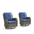 thumbnail image 3 of PARKWELL Outdoor Swivel Gliders Chair Set of 2, Patio Wicker High Back Swivel Rocker Lounge Chair with Navy Cushions for Balcony Deck, Gray Wicker, 3 of 10